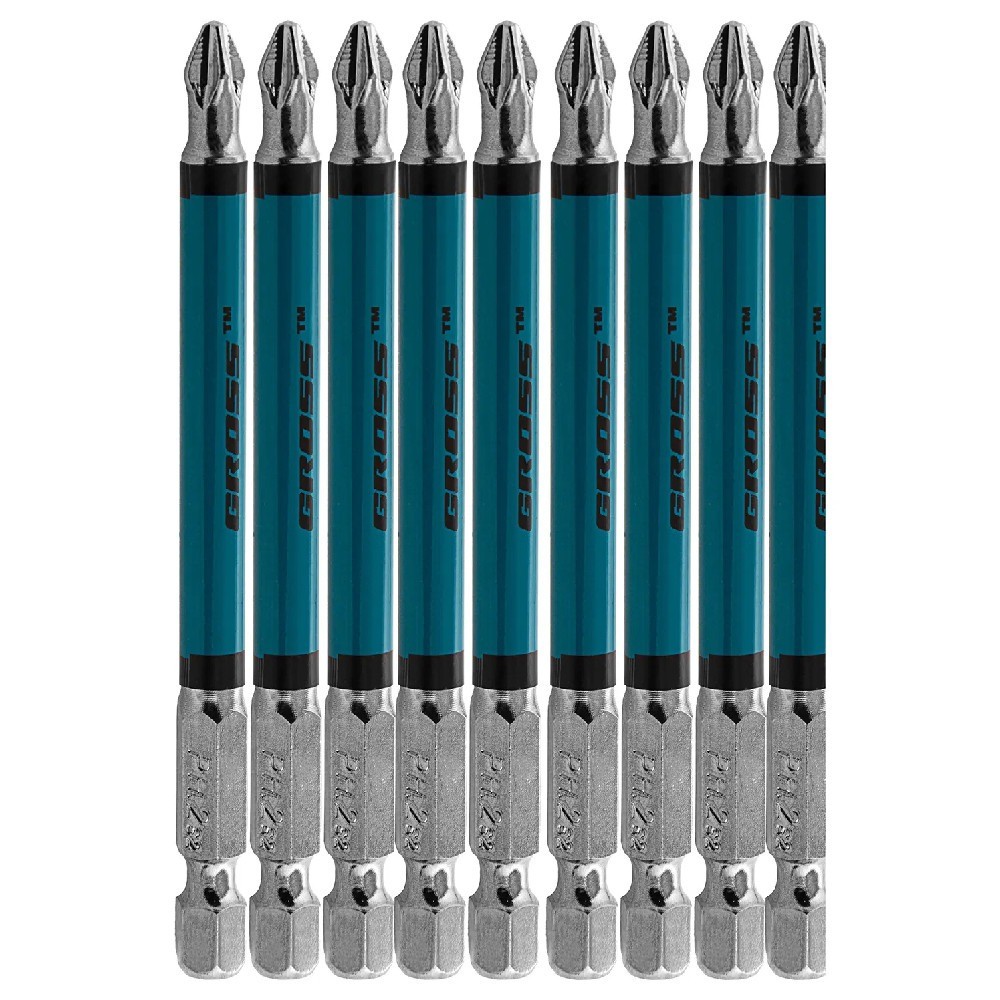 Jogo de bits phillips ph2 x 90 mm encaixe 1/4 com 10 peças - 1126356 Gross