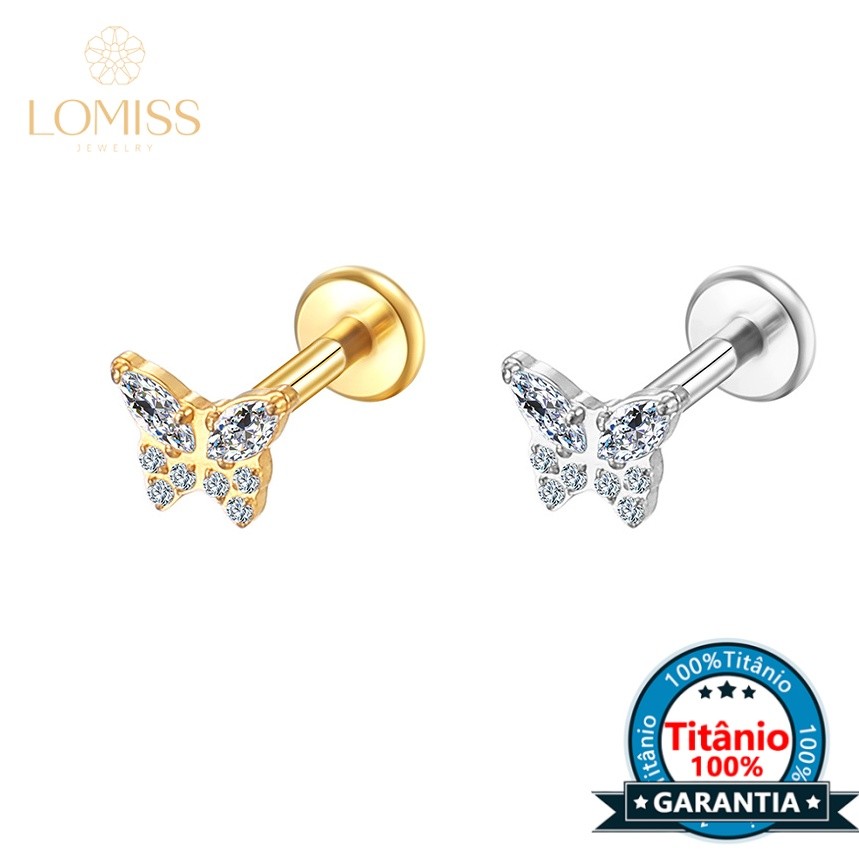 Lomiss Piercing Orelha Conch Trágus Hélix Labret Titânio Borboleta Zircônia Cravejada