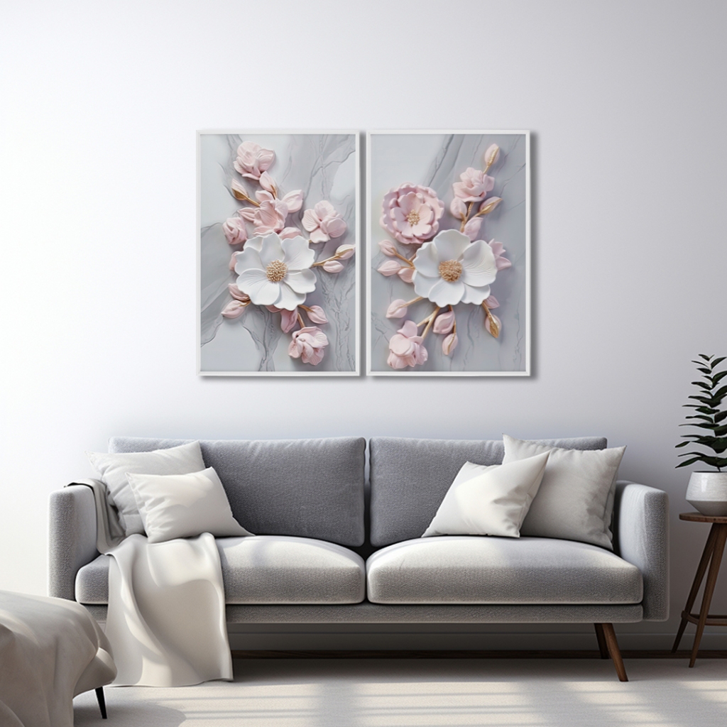Quadro Decorativo Harmonia Floral em Dueto Com Moldura 50x75 Ou 60x90