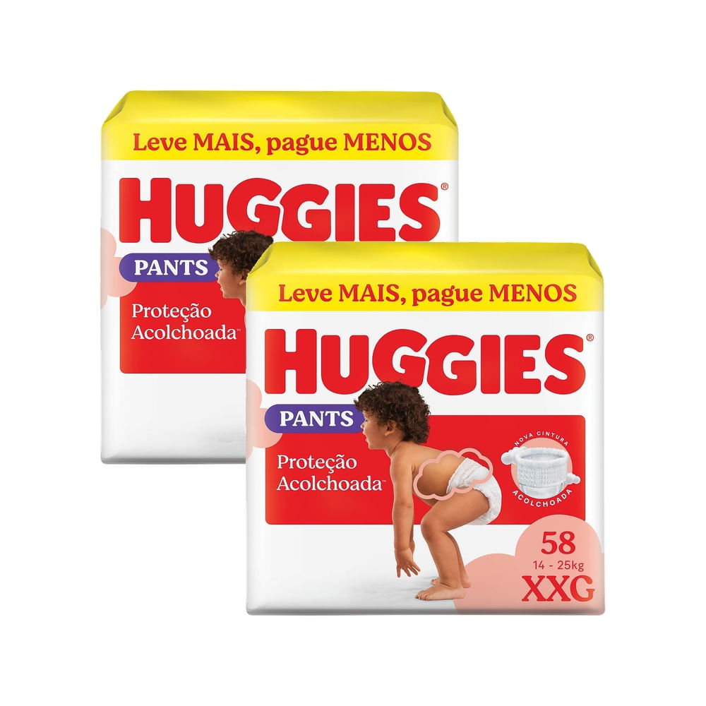 Kit 2 Fralda Huggies Pants Roupinha Proteção Acolchoada Tamanho XXG 58 Unidades Descartáveis