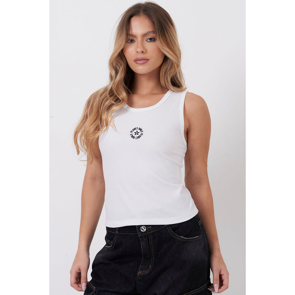 Regata Feminina Canelada Silk Planet Girls Branco
