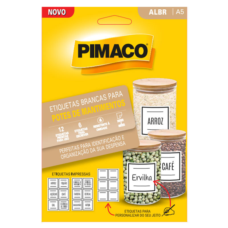 Etiqueta adesiva para potes de mantimentos ALBR A5 com 3 folhas Pimaco