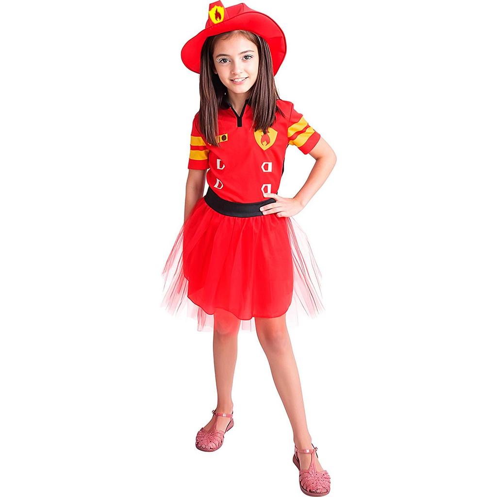 Fantasia Bombeira Infantil Feminino Com Chapéu