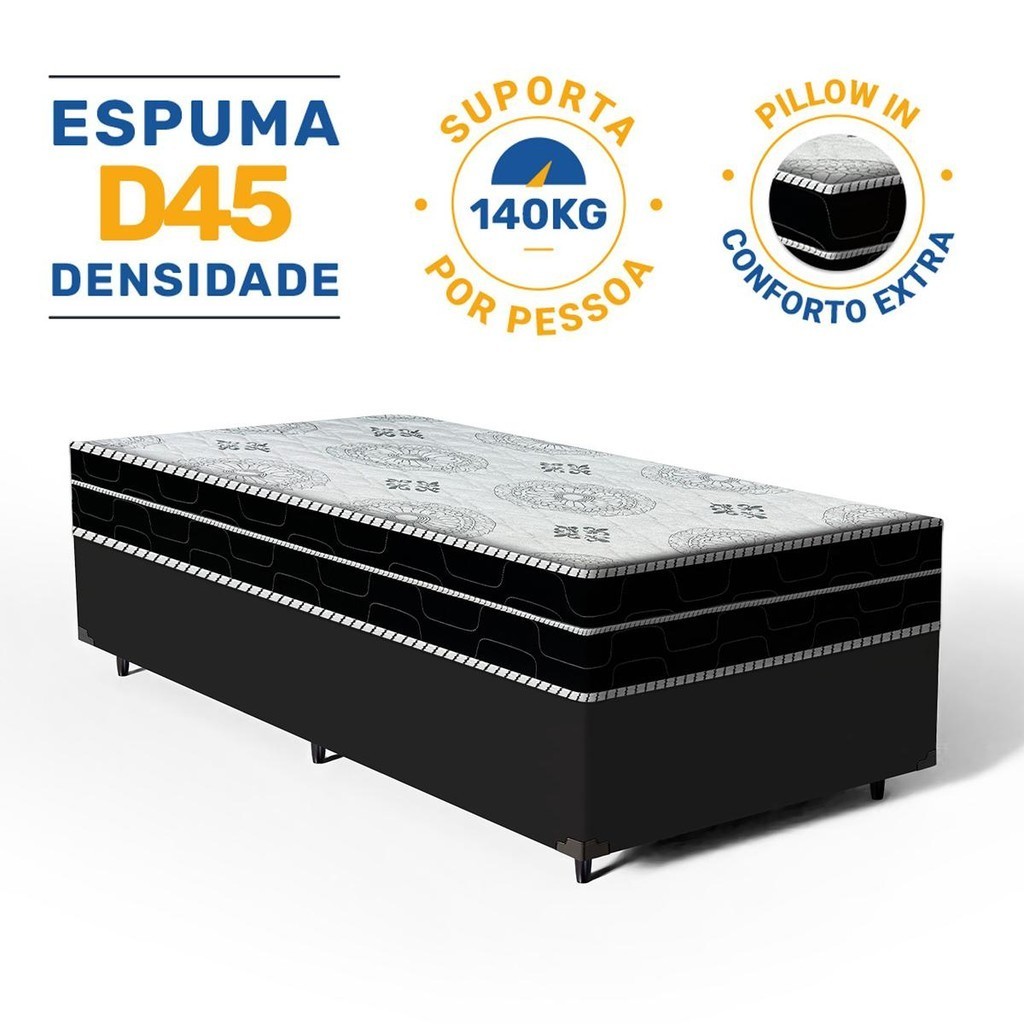 Cama Box com Colchão de Espuma D45 Pillow In DAngelis OrtoConfort Solteiro 88cm