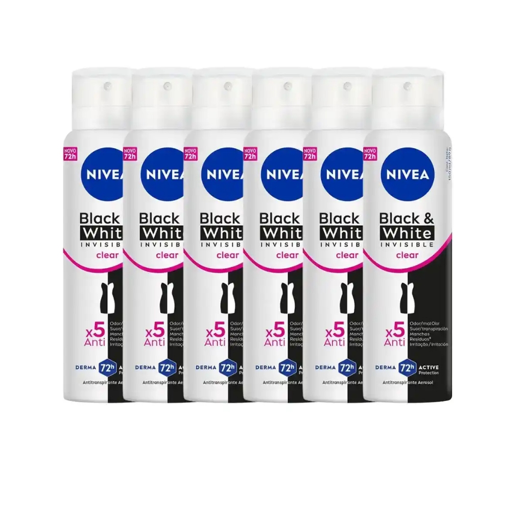 Kit Desodorante Invisible Black & White Clear Nivea Feminino 150ml - 6 Unidades