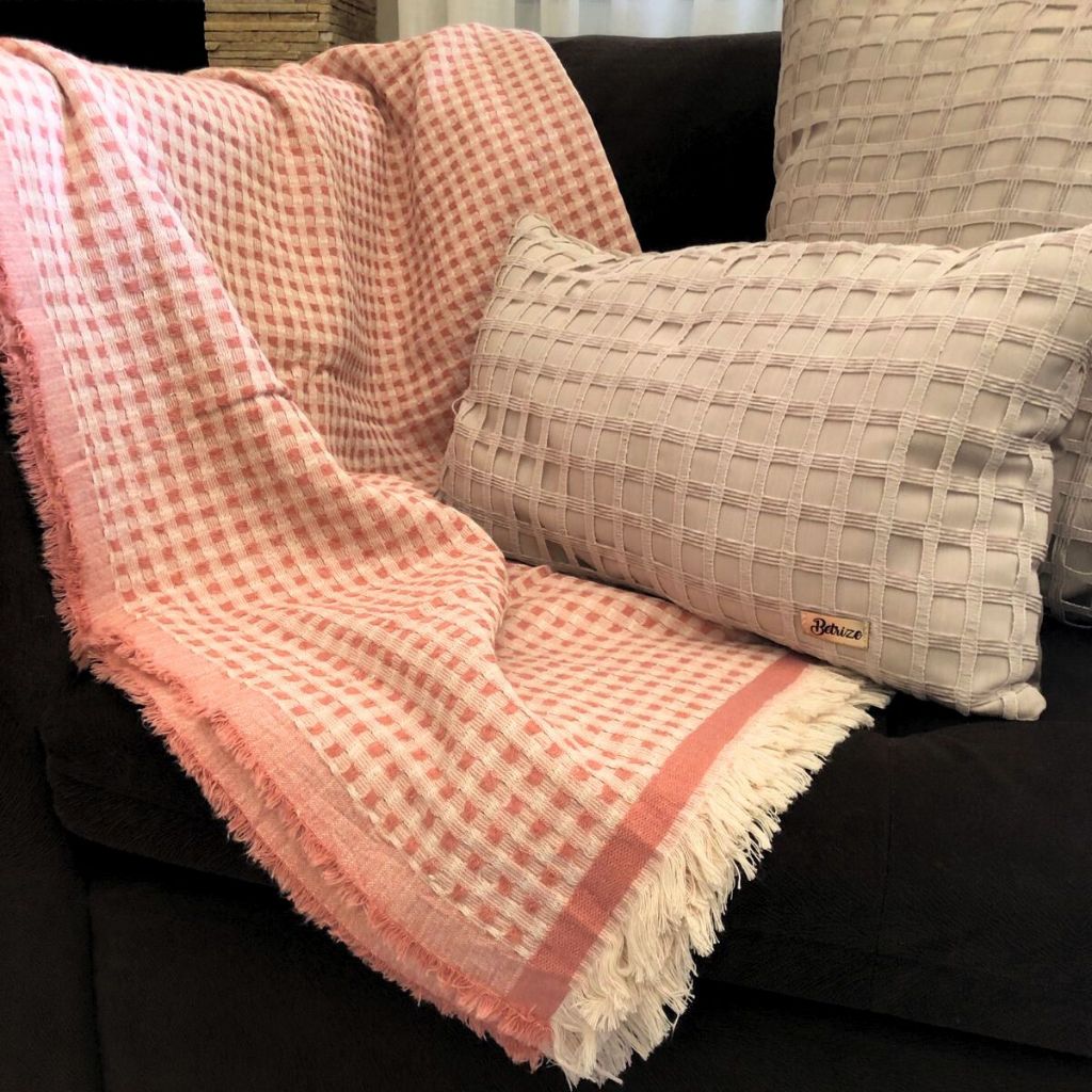 Manta Decorativa Sofá Poltrona Cama Algodão Luxo Peseira Xale