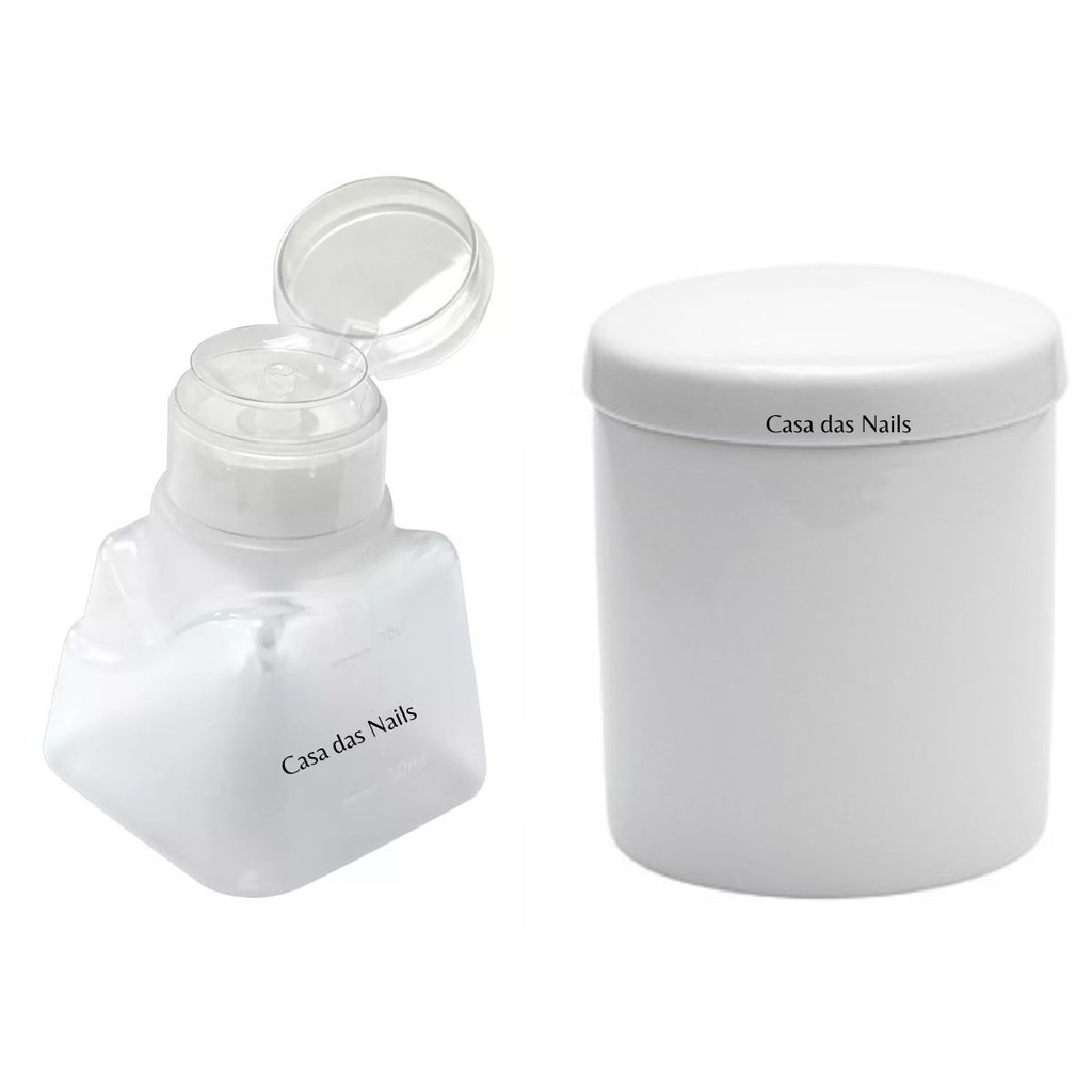 Kit Dosador Italiano de acetona 180ml  + Porta Algodão - Santa Clara