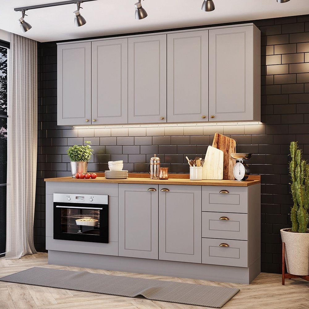 Cozinha Compacta Com Módulo Forno De Embutir Amy Casa 812 Cinza