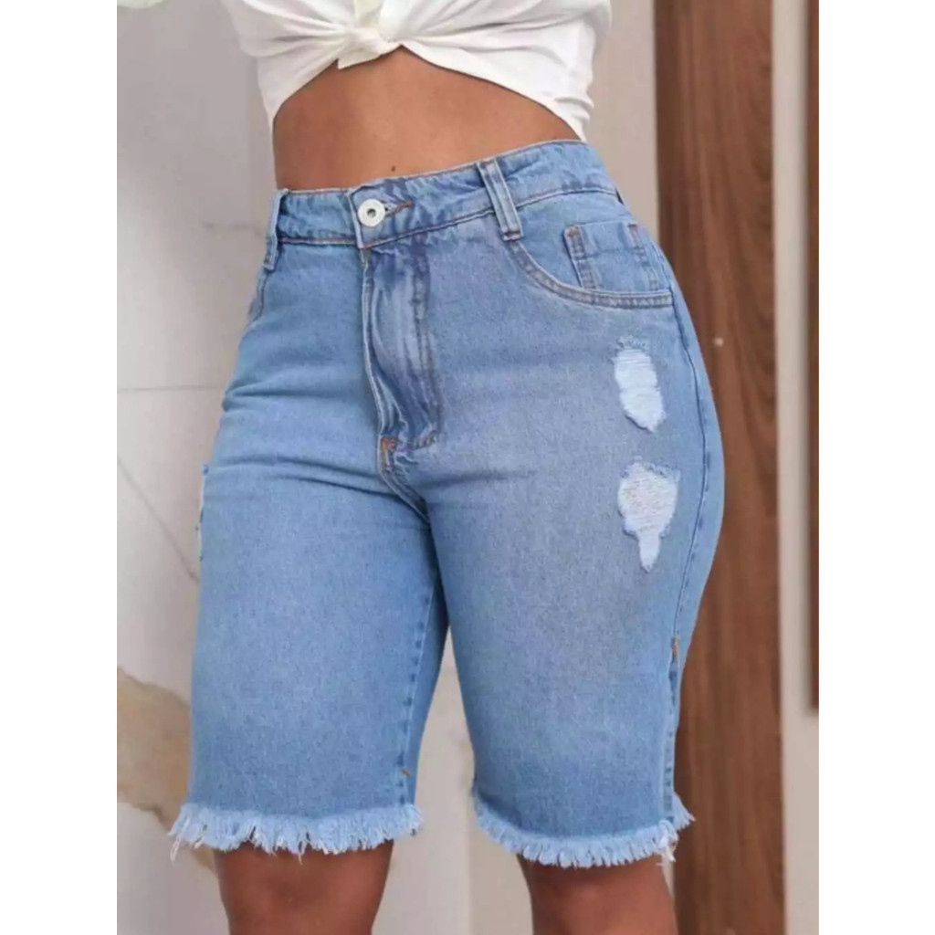 Bermuda Jorts Feminina Jeans Versátil Casual Confortável Look Urbano Moderno e Fashion