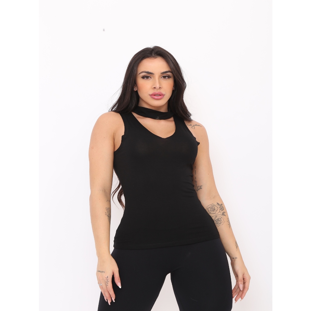 Blusa Regata Feminina Gola Alta Shocker Básica Academia Fitness REF 84