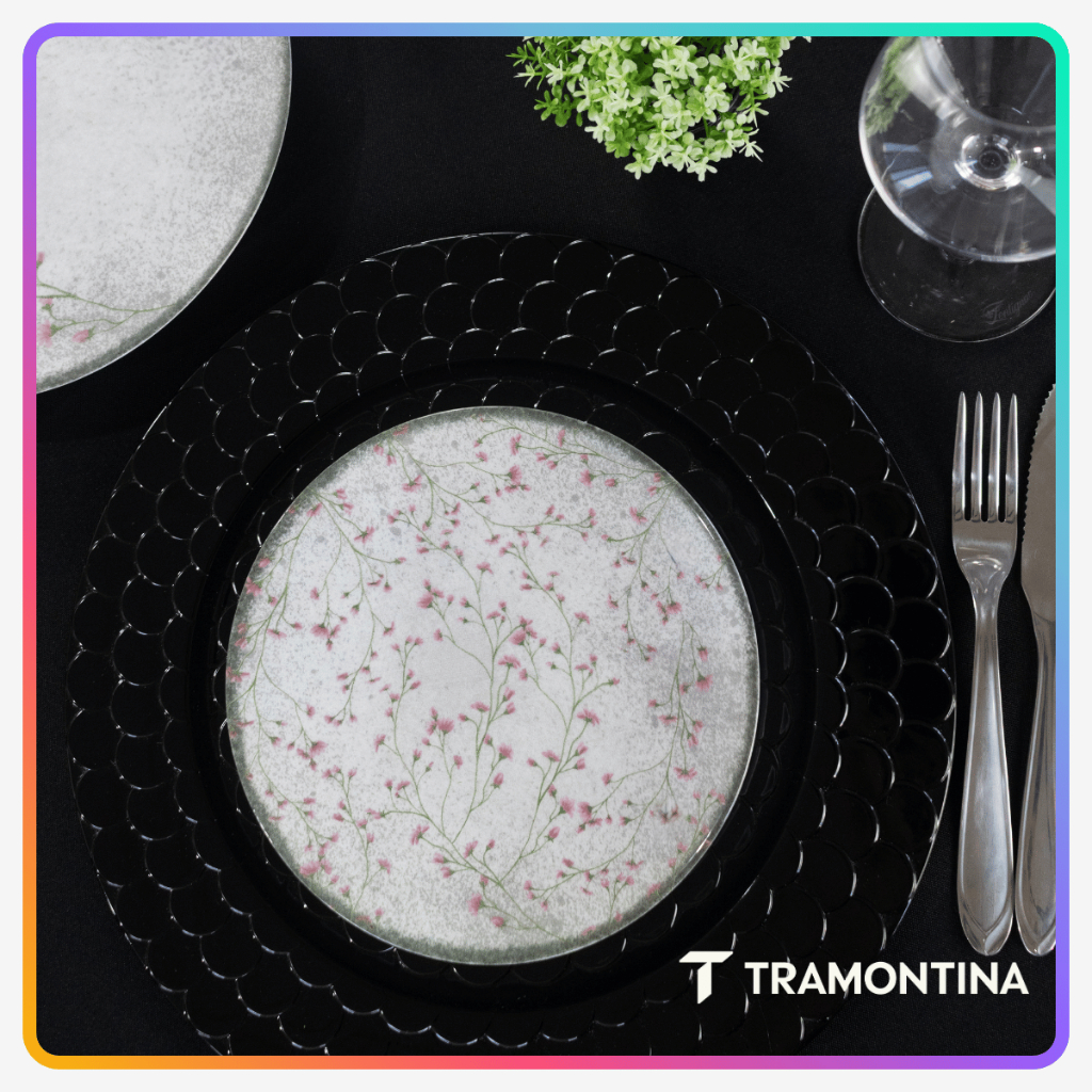 Jogo de Pratos Jantar Floralis Tramontina Porcelana Conjunto de Pratos Raso, Fundo e Sobremesa Kits
