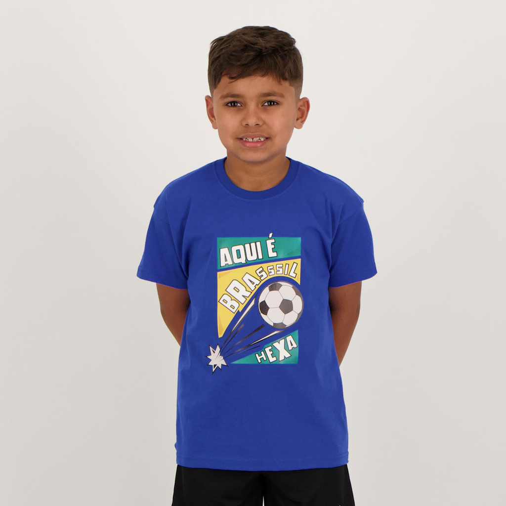 Camisa Aqui é Brasil Infantil Azul