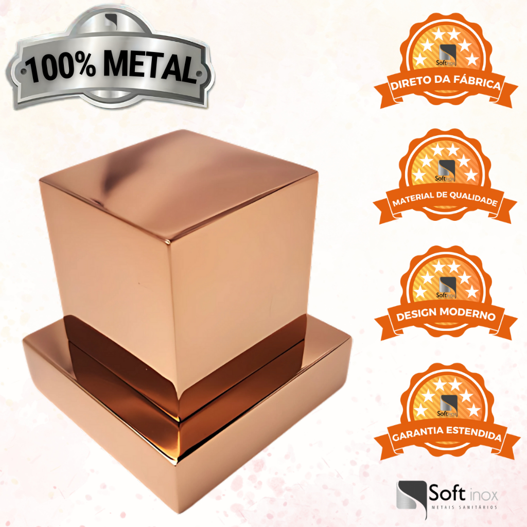 Acabamento de Registro Rose Gold Quadrado 100% Metal Padrão Deca