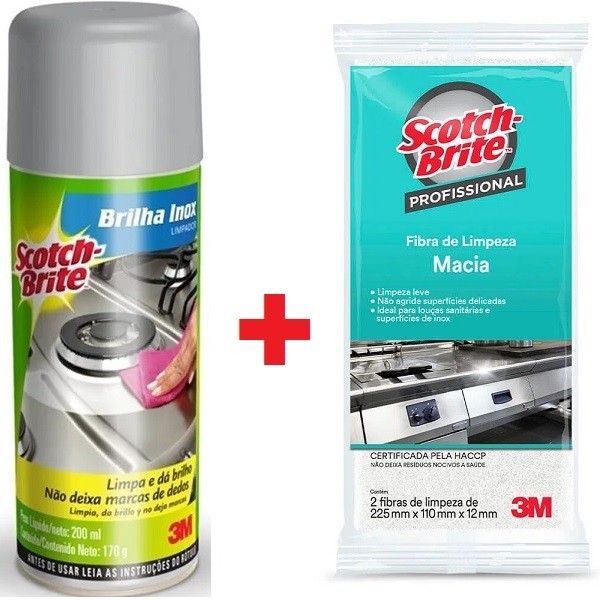 Brilha INOX Removedor Limpador + SCOTH Brite Fibra Macia 3M