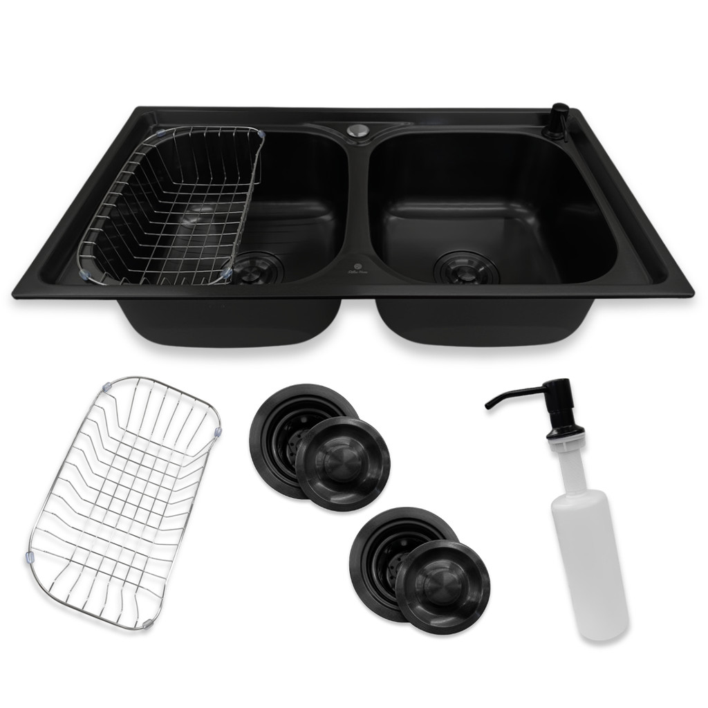 Cuba Gourmet Cozinha Inox 304 Preta 78x43cm Com Dosador E Cesto Escorredor Luxo