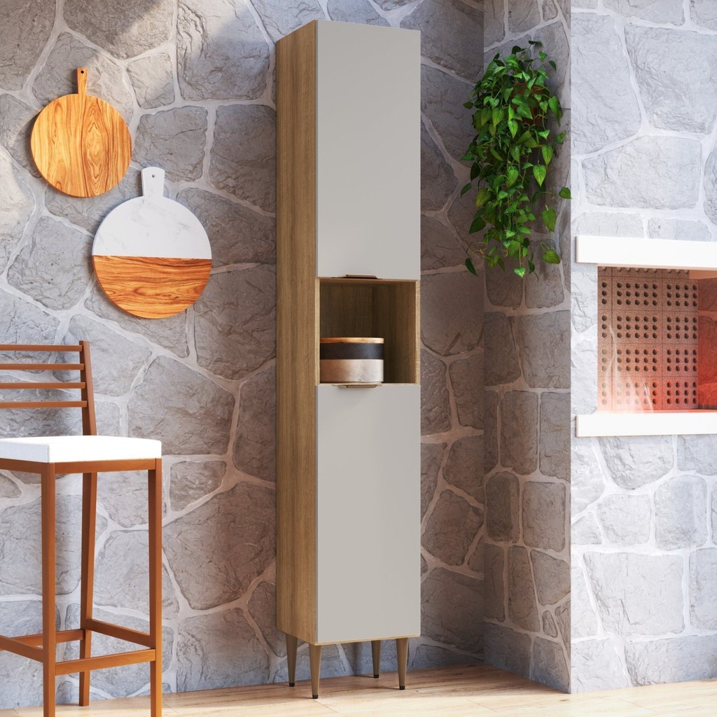 Armário Paneleiro 2 Portas 1 Nicho 35cm Veneza Modulada Mel/Arenas
