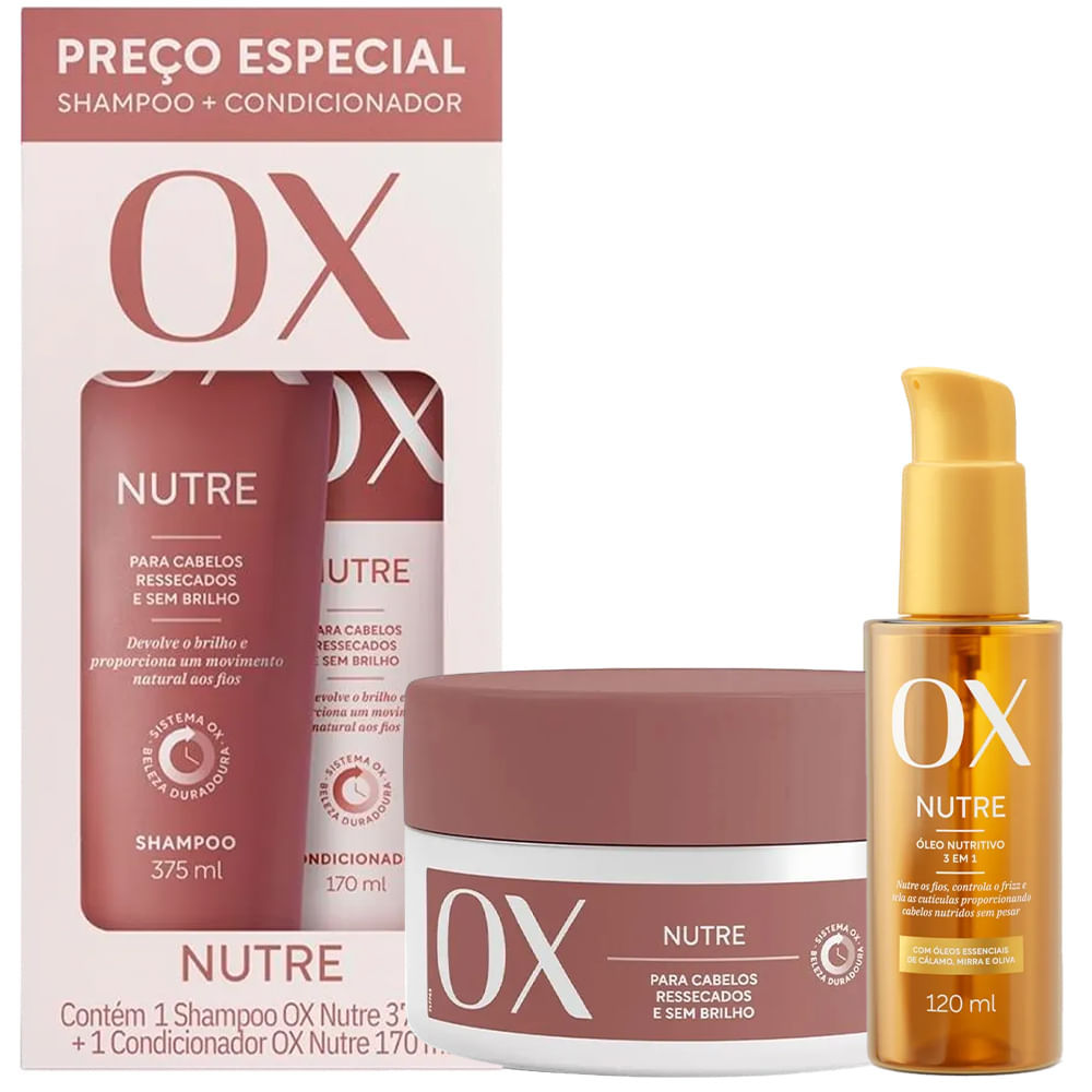 Kit OX Nutrição Intensa Shampoo + Condicionador + Máscara 300g + Óleo Capilar Nutritivo 120ml