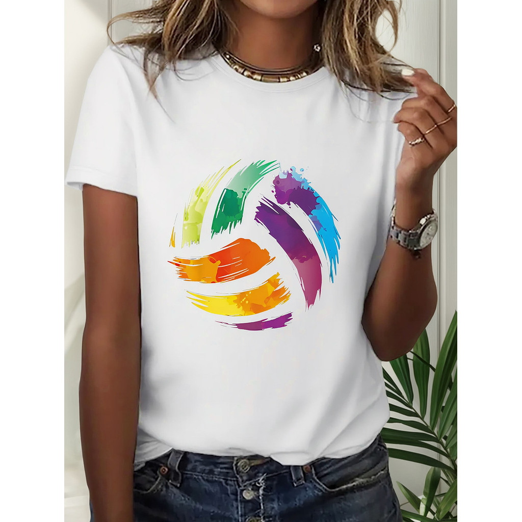 Camiseta Feminina Aquarela Bola De Volei Moda Estilo Algodão