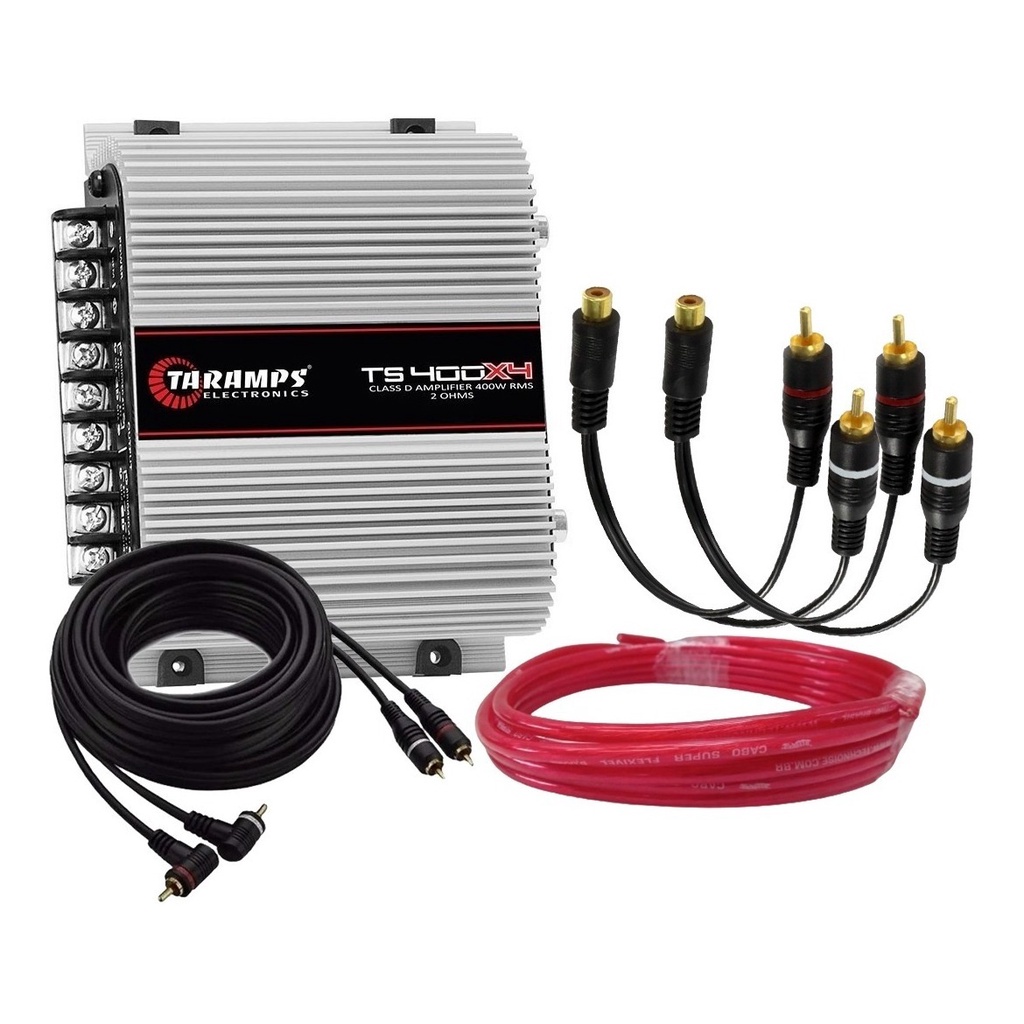 Módulo Taramps TS400x4 + Cabo Bateria 6mm 5 Metros + Cabo RCA 5 Metros + 2 Cabos Y