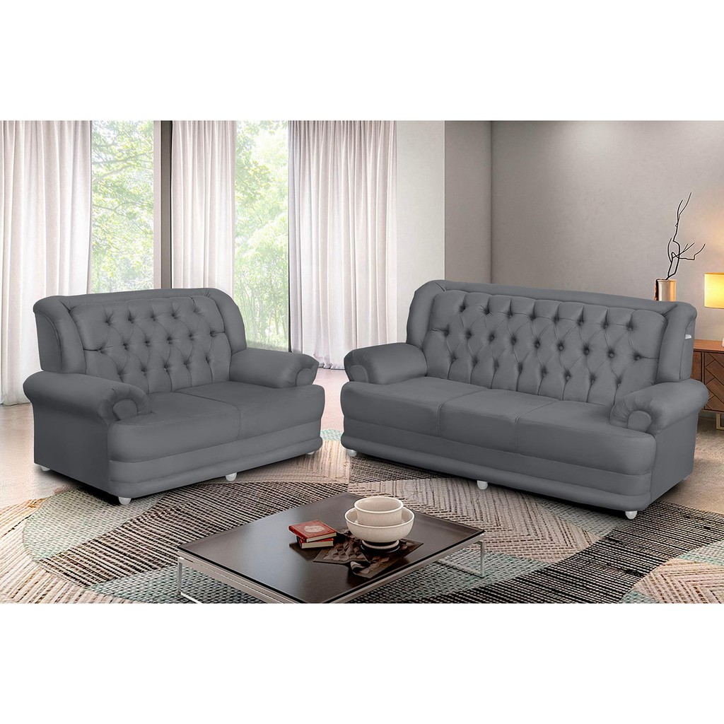 Conjunto de Sofá 2,00 x 1,50m 3 E 2 Lugares Suede Finlândia Cinza