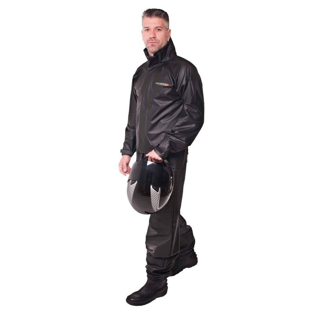 Conjunto Capa de Chuva Pvc XG Combate c/ Capuz Masculino Preto Refletiva Resistente Zíper Pioneira 2901-M-PRE-XG