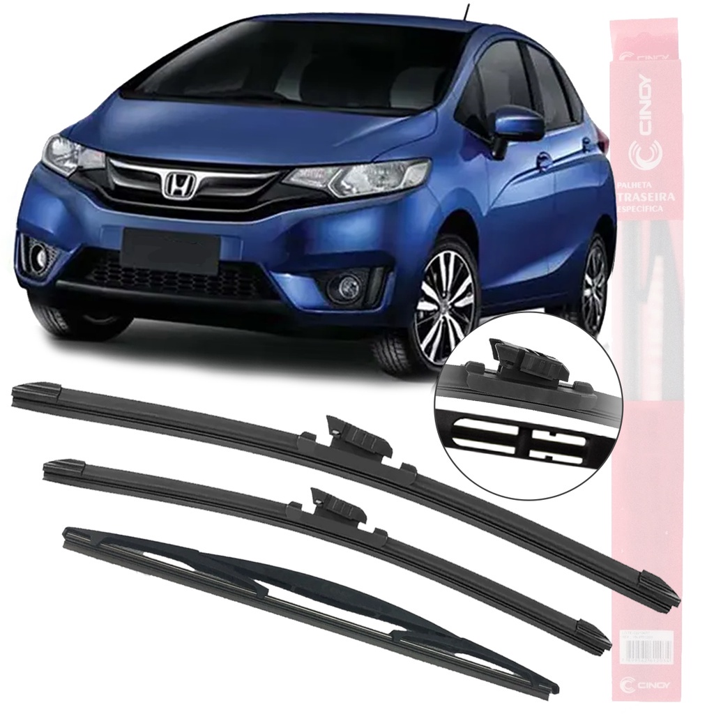 Kit 3 Palhetas Honda Fit 2009 até 2014 Dianteiras/Traseira Limpador Parabrisa 26/14