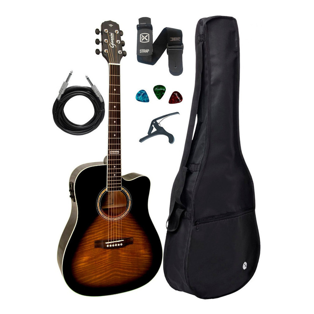 Violao Elétrico Giannini Cutaway Gf1d Ts Kit Capa Acessórios