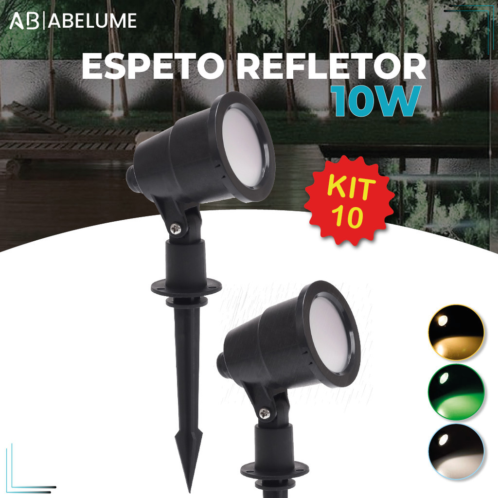 Kit 10 Luminária Espeto Jardim 10W LED | Luz de Gramado | À Prova Dàgua | Luz Branco Frio | Branco Quente | Verde