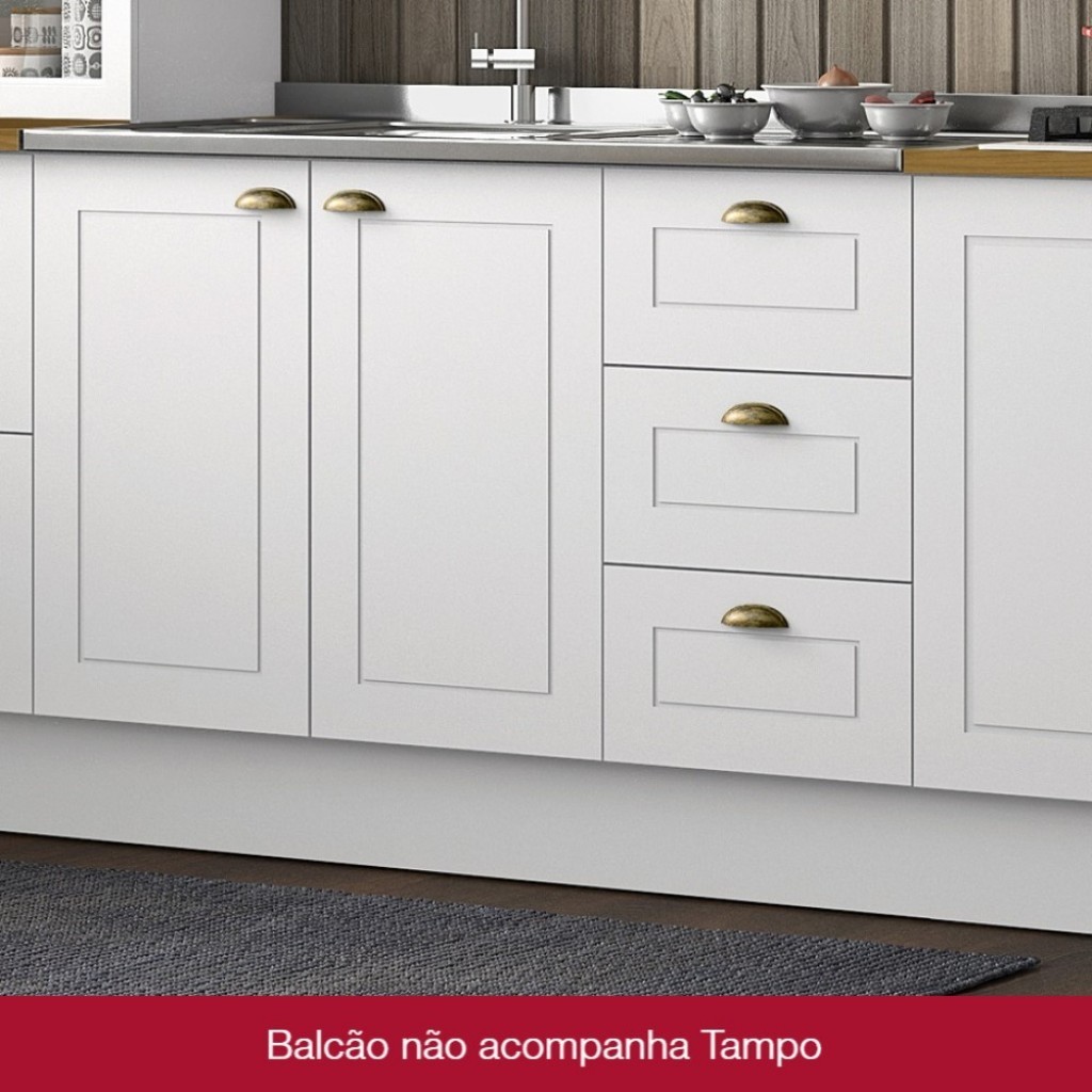 Balcão de Cozinha para Pia Nova York 2 Portas 3 Gavetas Branco Hp - Henn
