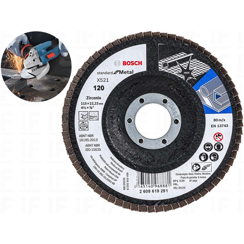 Discos Desbaste 4.1/2 115mm Lixa Tipo Flap Grão 120 Bosch