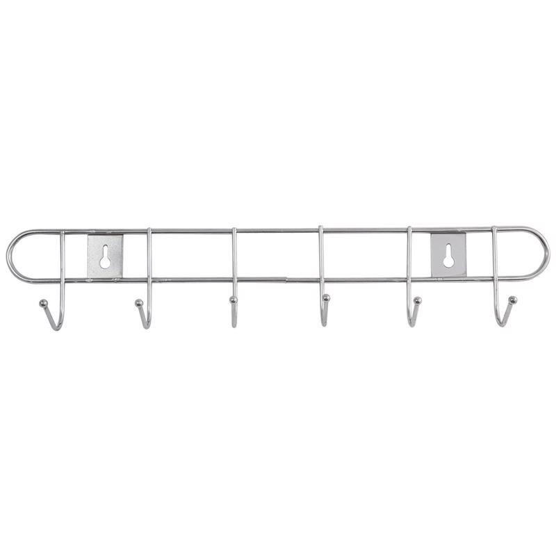 Cabide Suporte Para Parede 6 Ganchos Pendurar Roupas Bolsa Boné 32,5cm Tipo Organizador Inox Cromado