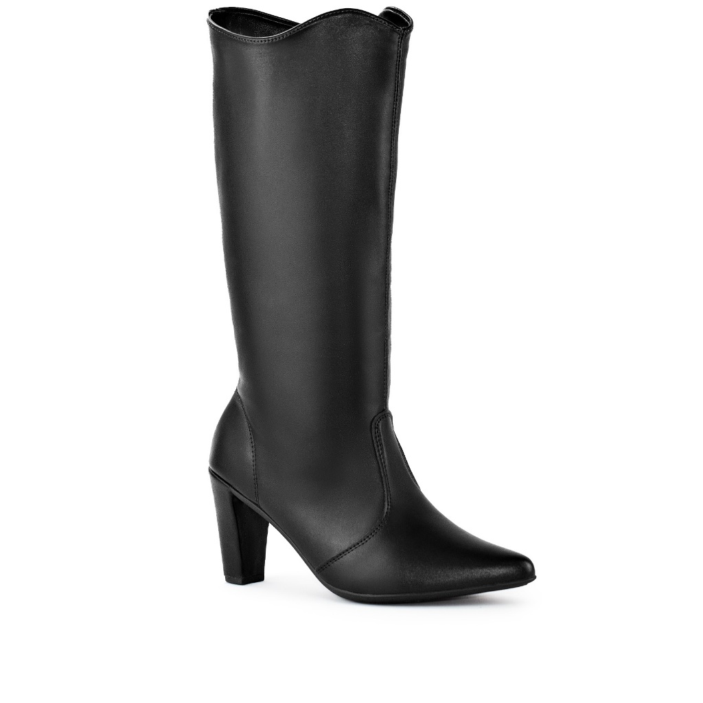 Bota Feminina Lumiss Cano Longo Bico Fino Saltinho Confortável Blogueira Salto Alto Fino Montaria Moderna