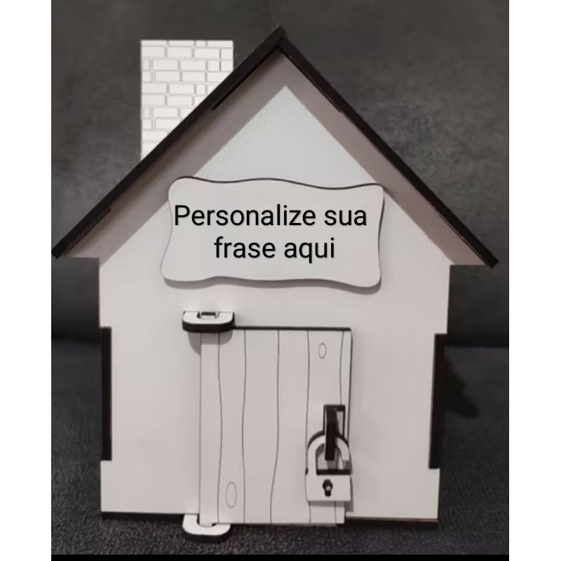 Casinha Cofrinho  Personalizado com Entrada de Dinheiro Na Chaminé 15x13cm em MDF 3mm