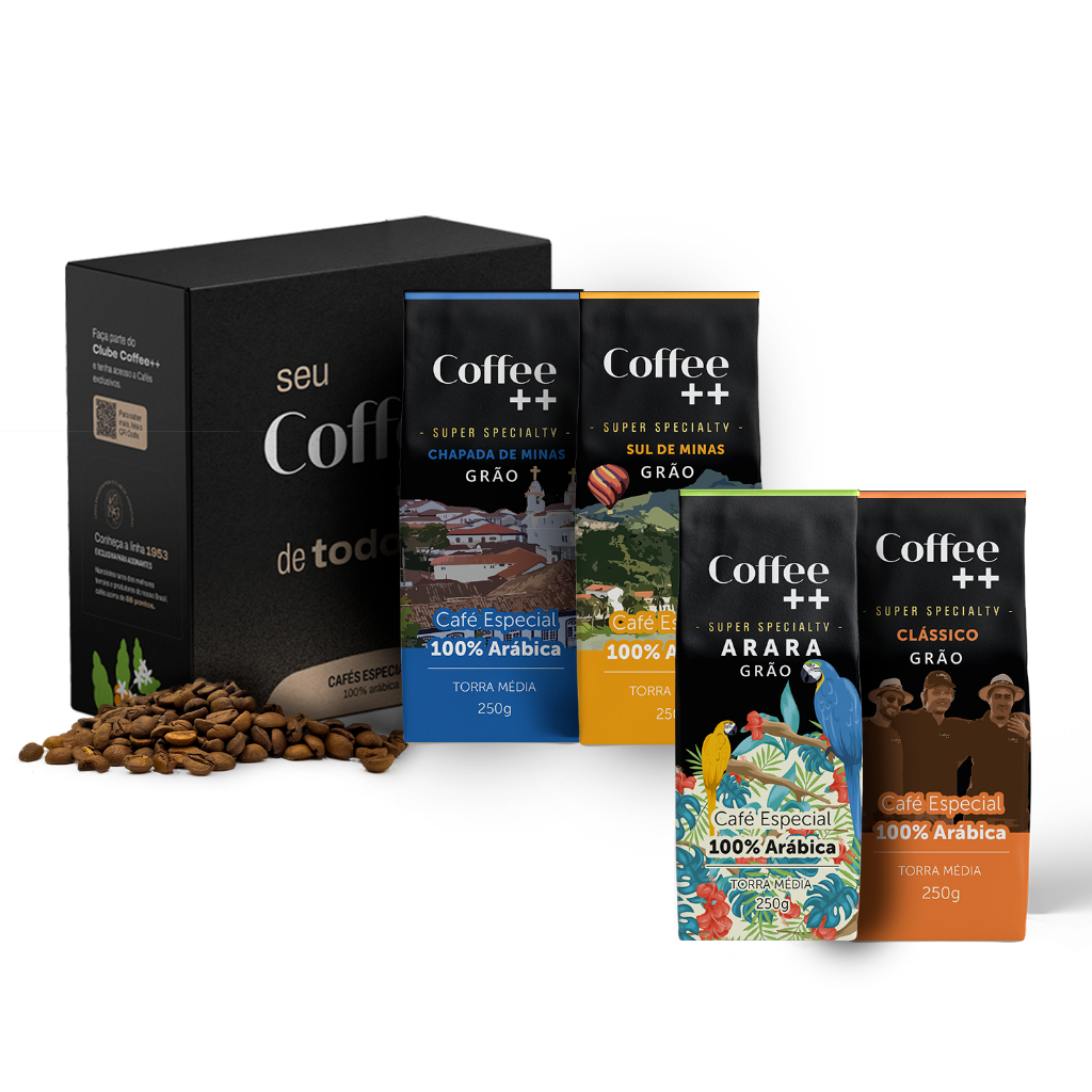 Kit Café Especial em Grãos Coffee ++ 100 Arábica em Grãos Torra Média Variedades 4 x 250G