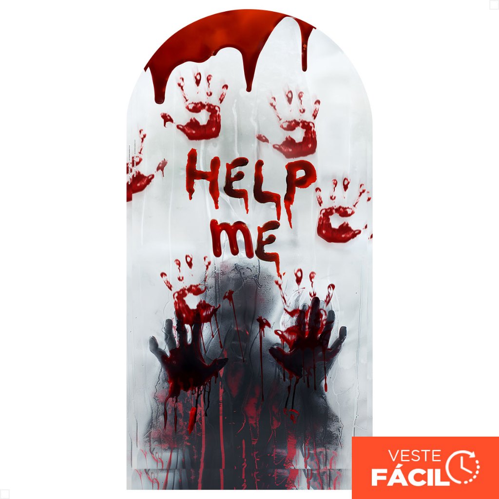 Capa Para Painel Romano Halloween Help Me Sublimado Em Tecido Com Elástico 2x1m