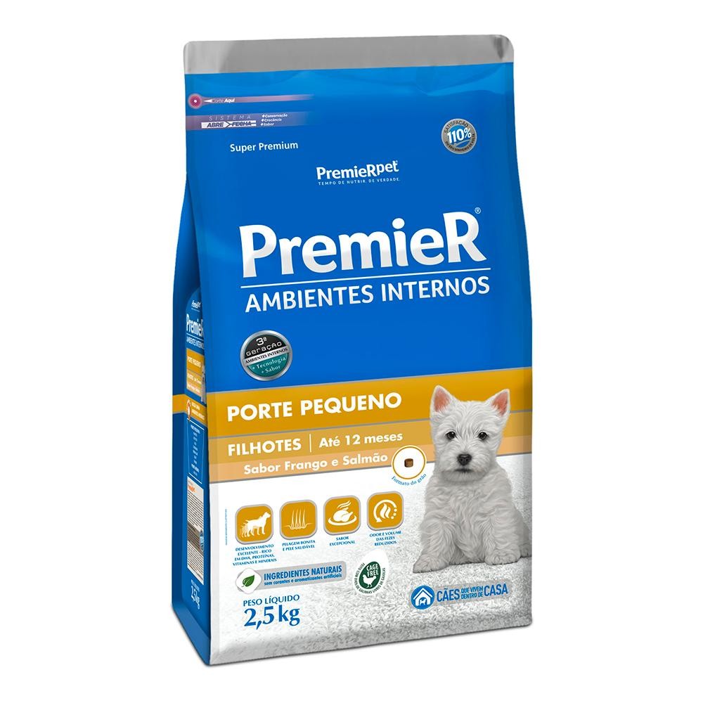 Ração Premier Ambi Interno Cães Filhotes Frango/Salmão 2,5Kg