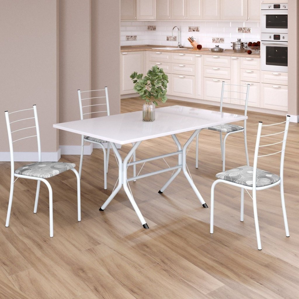 Conjunto Sala de Jantar Mesa Retangular 120x75cm Tampo Madeira Mdp White 4 Cadeiras Rio Paraopeba/Branco