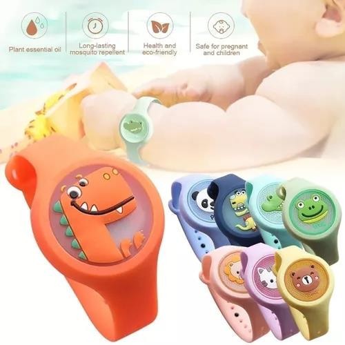 Relógio Infantil Luminoso com Pulseira e Estampa de Desenho Animado Repelente de Mosquitos Portátil com Fivela