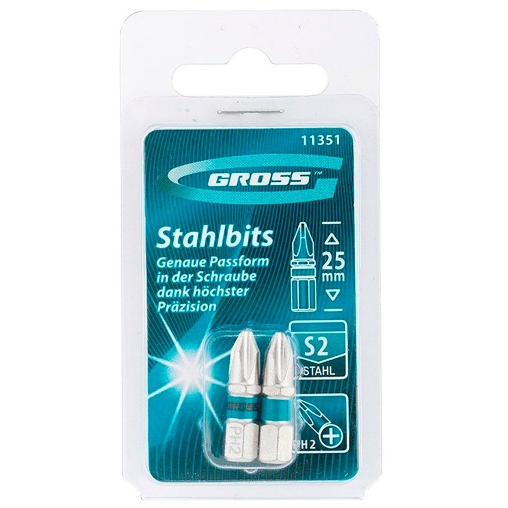 Pacote C/ 2 Pcs Bits Phillips 25mm PH2 Curto Gross - 1135156