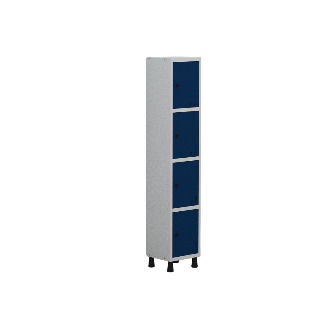 Armário Locker Guarda Volume Aço Light 4 Portas 34,5x179,5cm Cinza/Azul Delrei