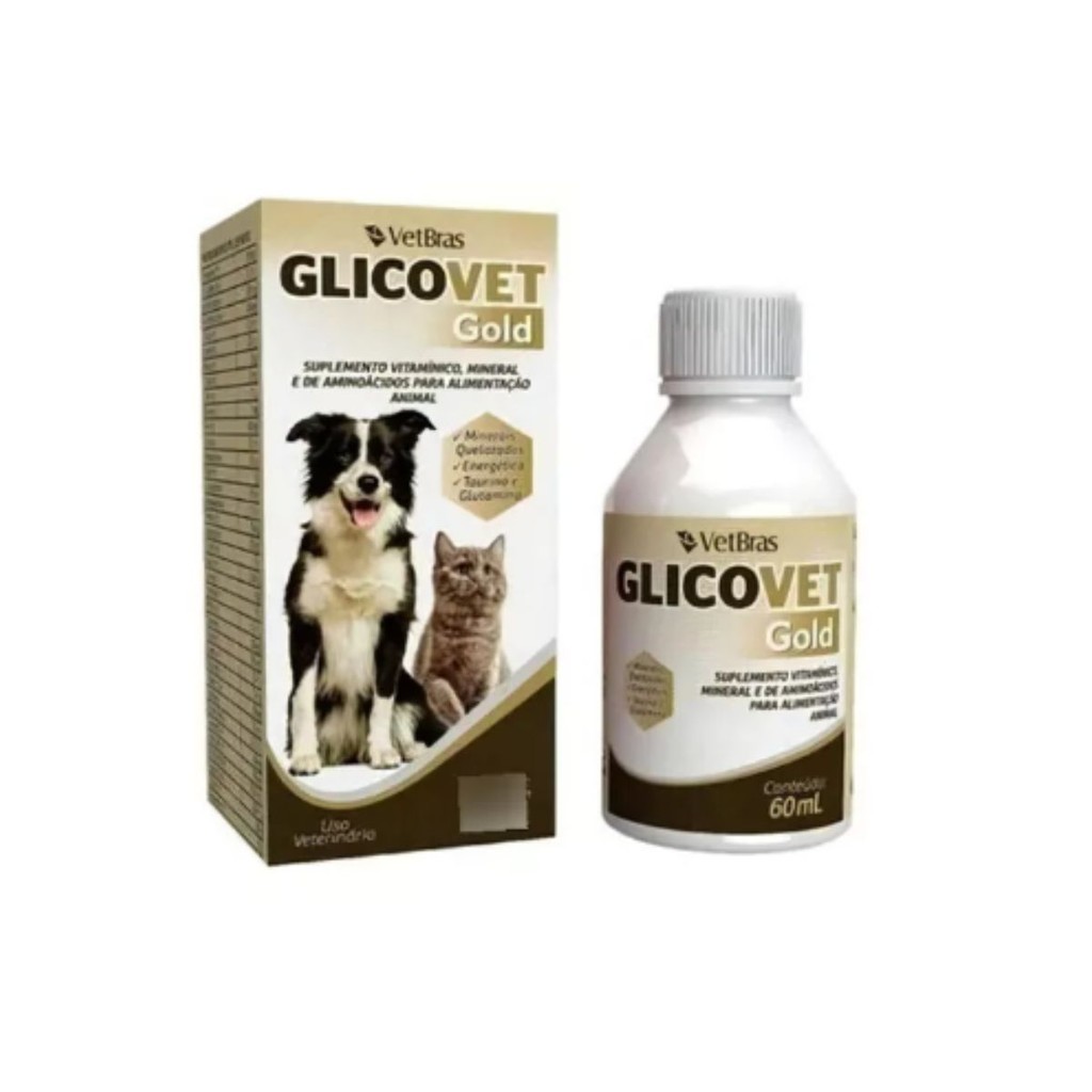 Suplemento Alimentar para Cães e Gatos Glicovet Gold 60ml