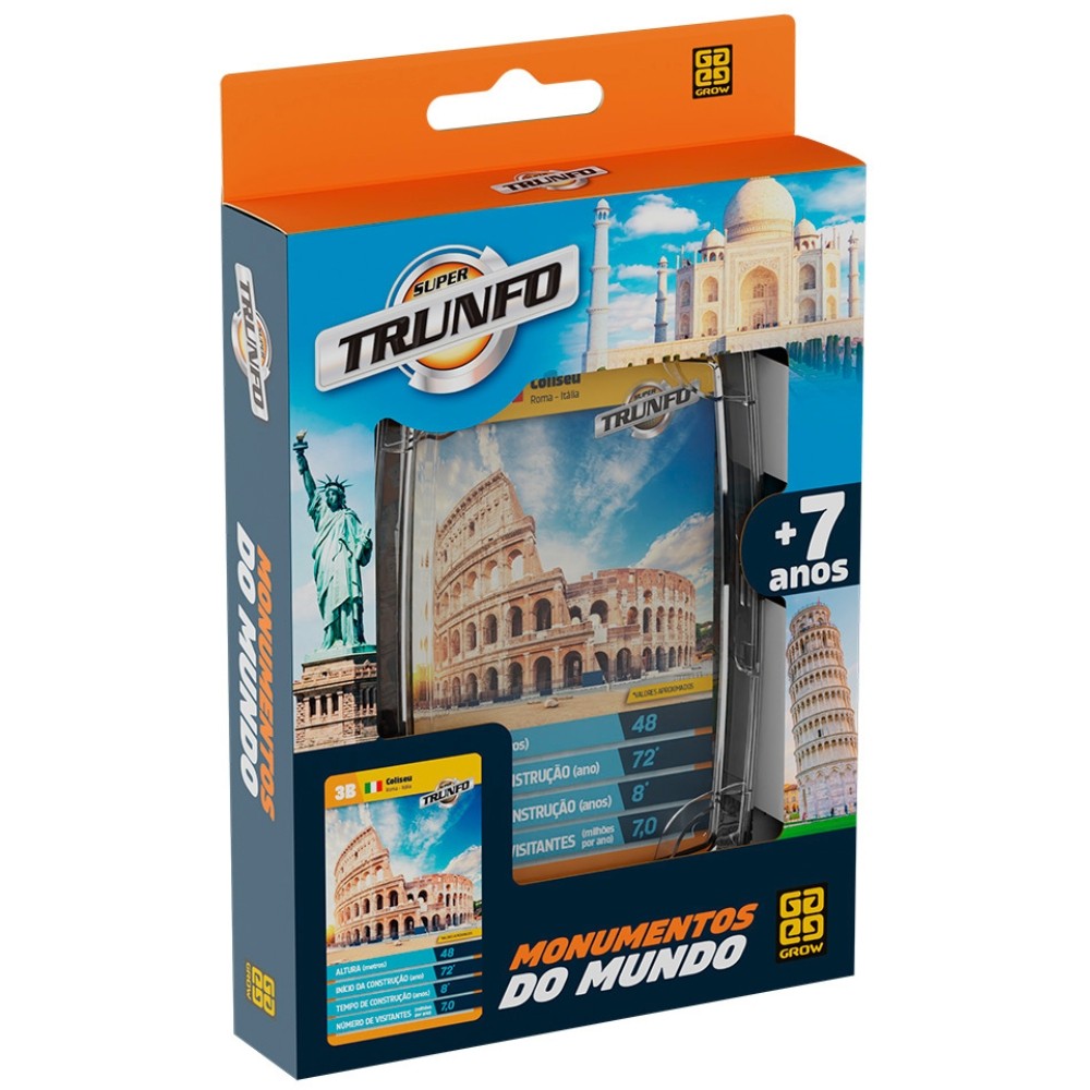 SUPER TRUNFO MONUMENTOS DO MUNDO GROW 32 CARTAS ALTURA VISITANTES PONTOS TURÍSTICO PERGUNTA VIAGEM