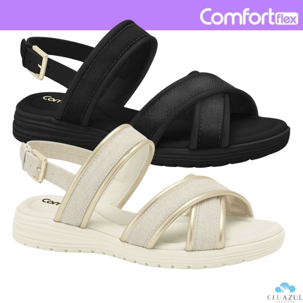 Sandália Feminina Comfortflex Tiras Cruzadas em X Confortável