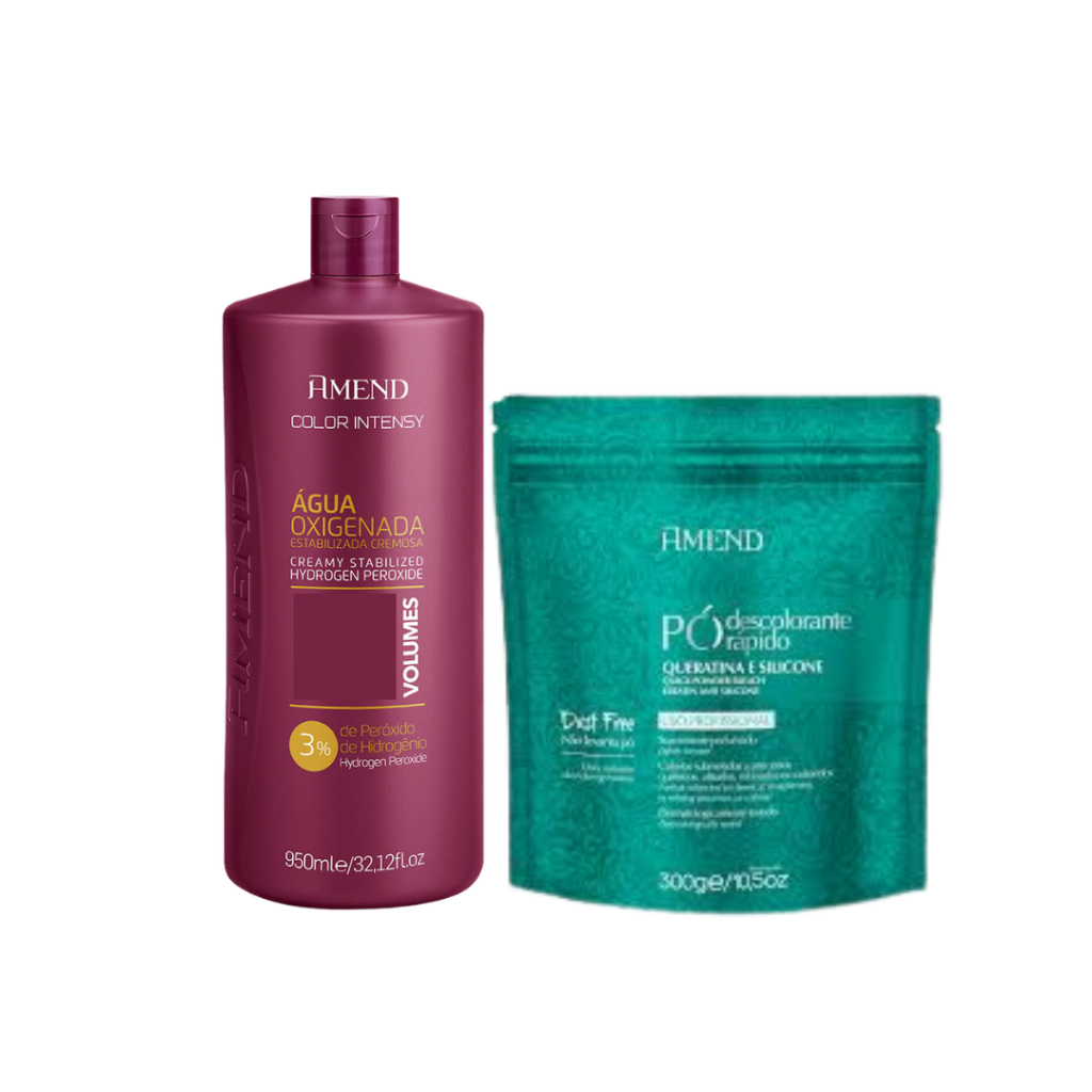 Kit Agua Oxigenada 950ml + Pó Descolorante Queratina 300g Amend