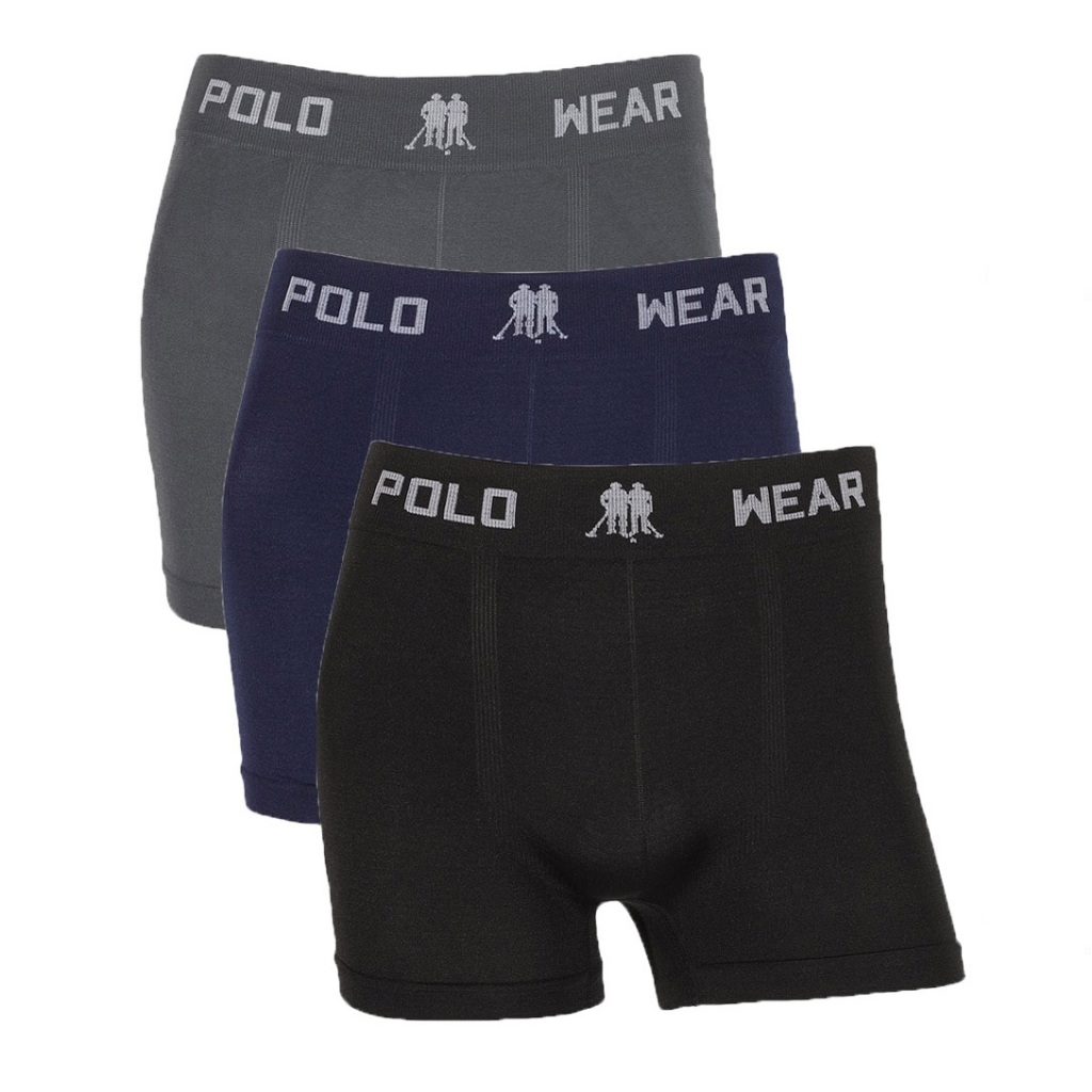 Kit 3 Cuecas Boxer Polo Wear Lisa Microfibra Sem Costura Masculina