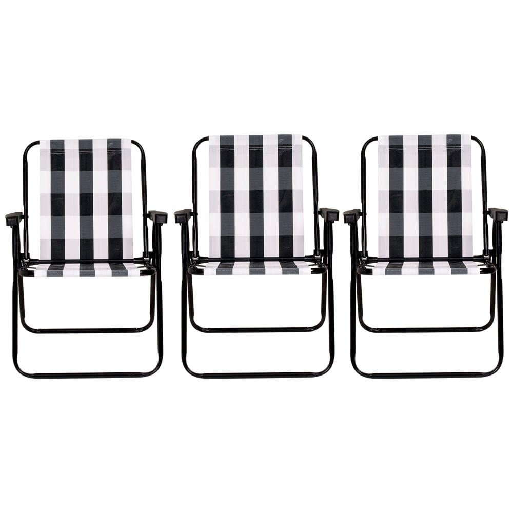 Conjunto Com 3 Cadeiras De Praia Alta De Aço Mor Retrô Preto