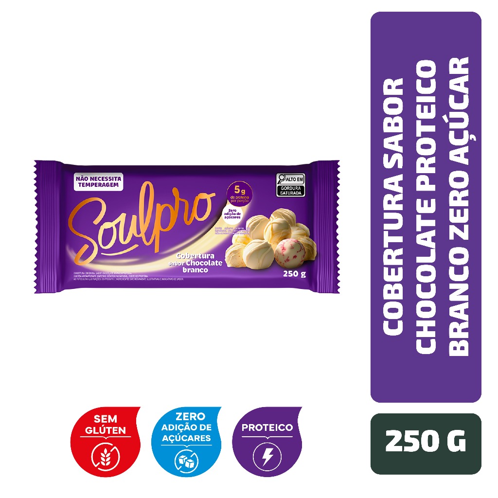 Cobertura Sabor Chocolate Proteico Branco Zero Açúcar Soulpro 250 g