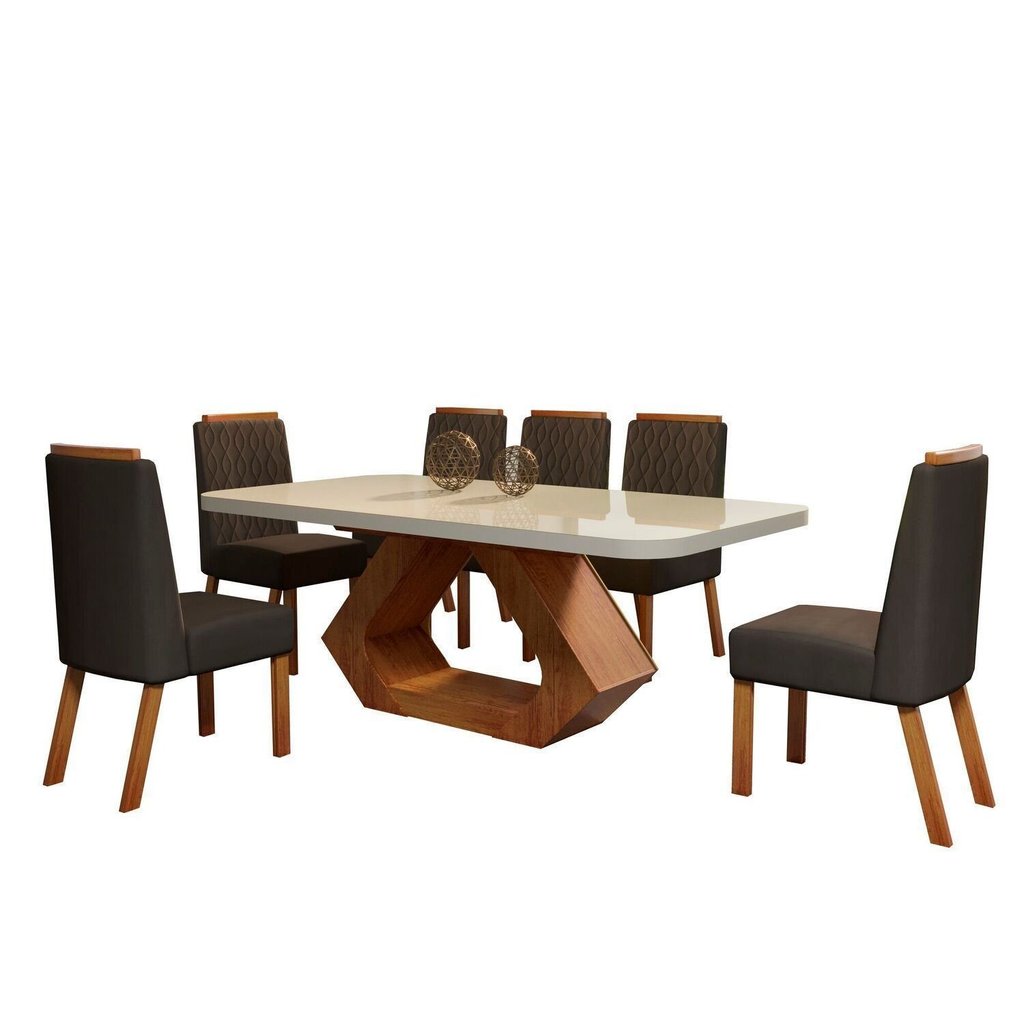 Conjunto Sala de Jantar com Tampo Mdf/vidro 180cmx90cm Mesa Lotus com 6 Cadeiras Viena Luxo 90