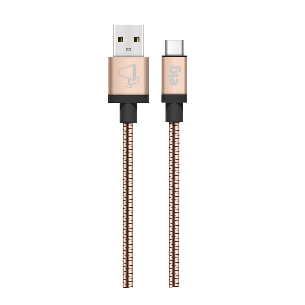 Cabo USB Tipo-C, Sincronização e Recarga 15W 3A, Aço Inox, 1 metro, Dourado, INXC10GD, ELG