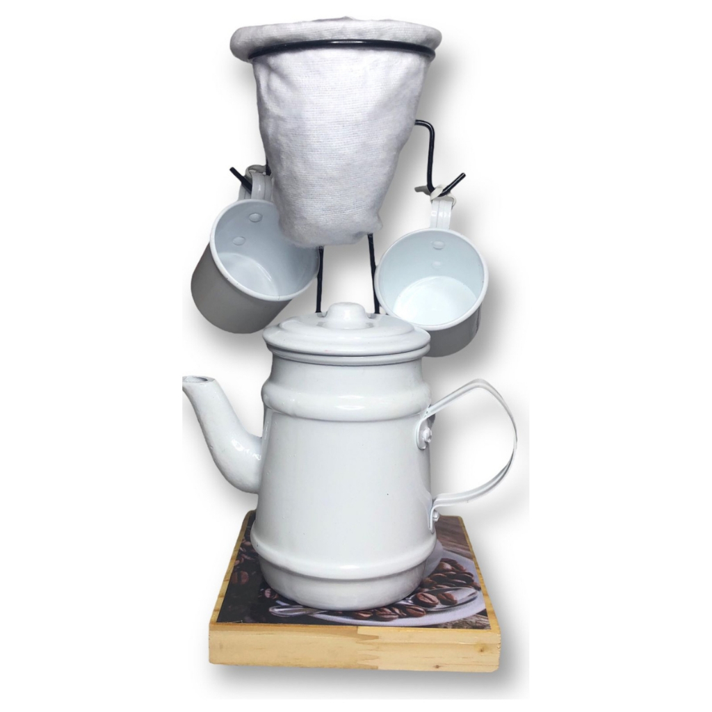 KIT CAFE COM BULE + 4 XICARAS EM ALUMINIOS BRANCO